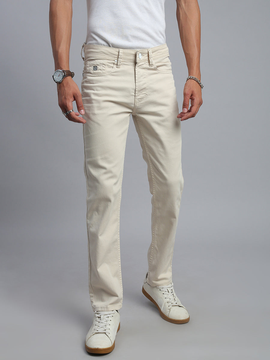 Cream Comfort Slim Fit Stretchable Jeans