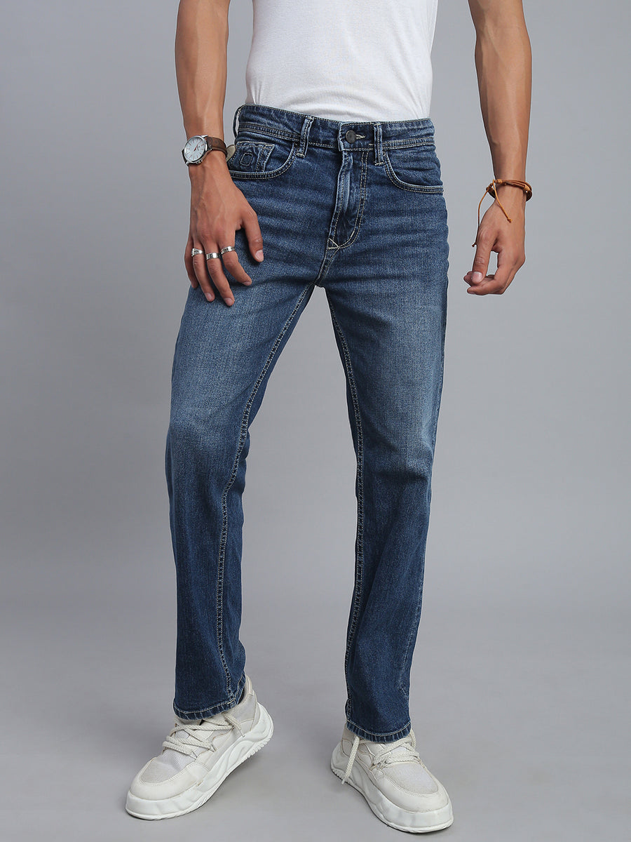 Mild Blue Regular Straight Fit Stretchable Jeans