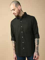 Bottel Green Full Sleeve Slim Shirt With Pocket