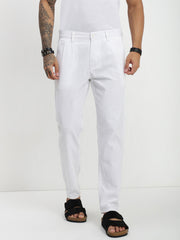 White Relax Fit Cross Pocket Cotton Linen  Pants