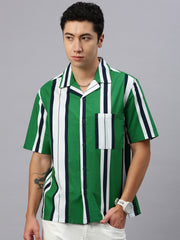Stripe Half Sleeve Oversize Shirt With Pocket