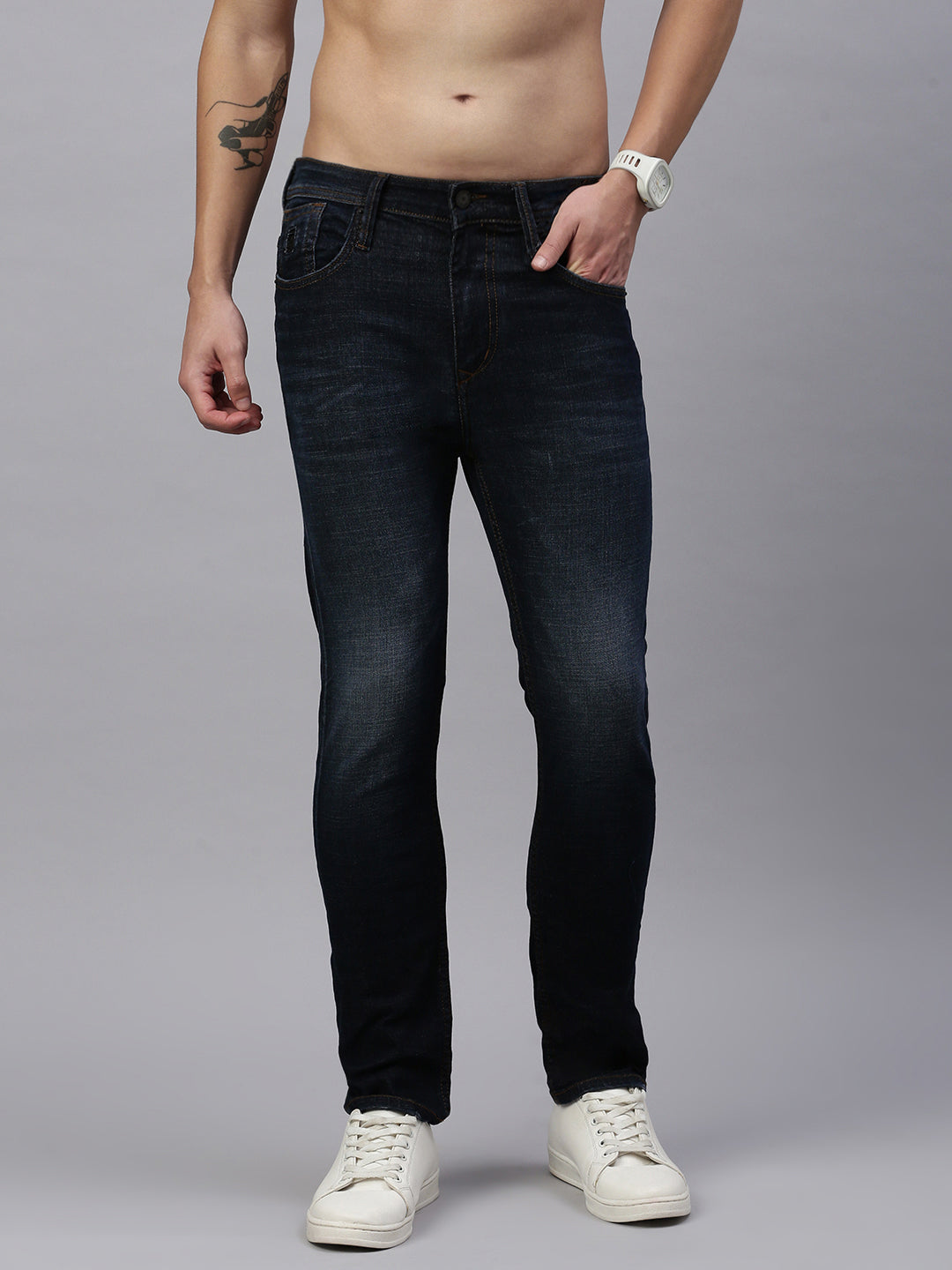Vintage Dark Blue Straight Stretchable Jeans