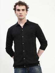 Black Knit Cardigan Full Sleeve Relax Slim Fit Shirt Without Pocket