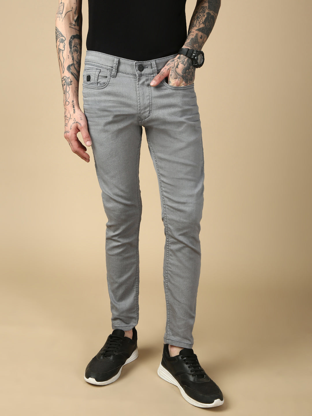 Gray Slim Fit Stretchable Jeans