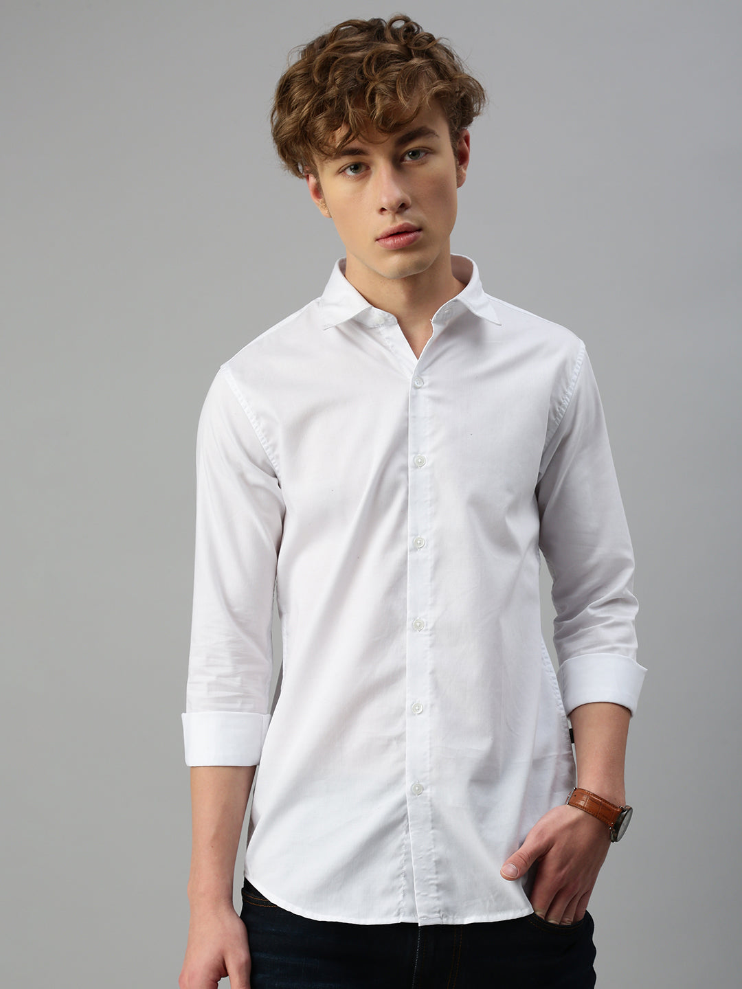 White Herringbone Shirt Without Pocket