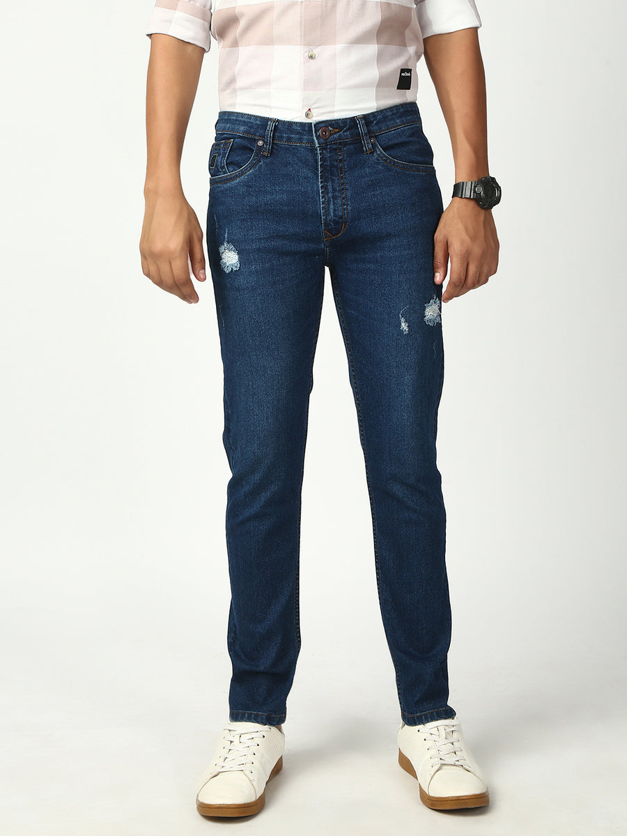 Blue Ripped Slim Fit Stretchable Jeans