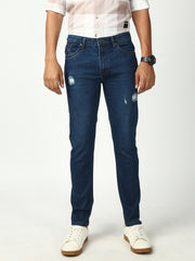 Blue Ripped Slim Fit Stretchable Jeans