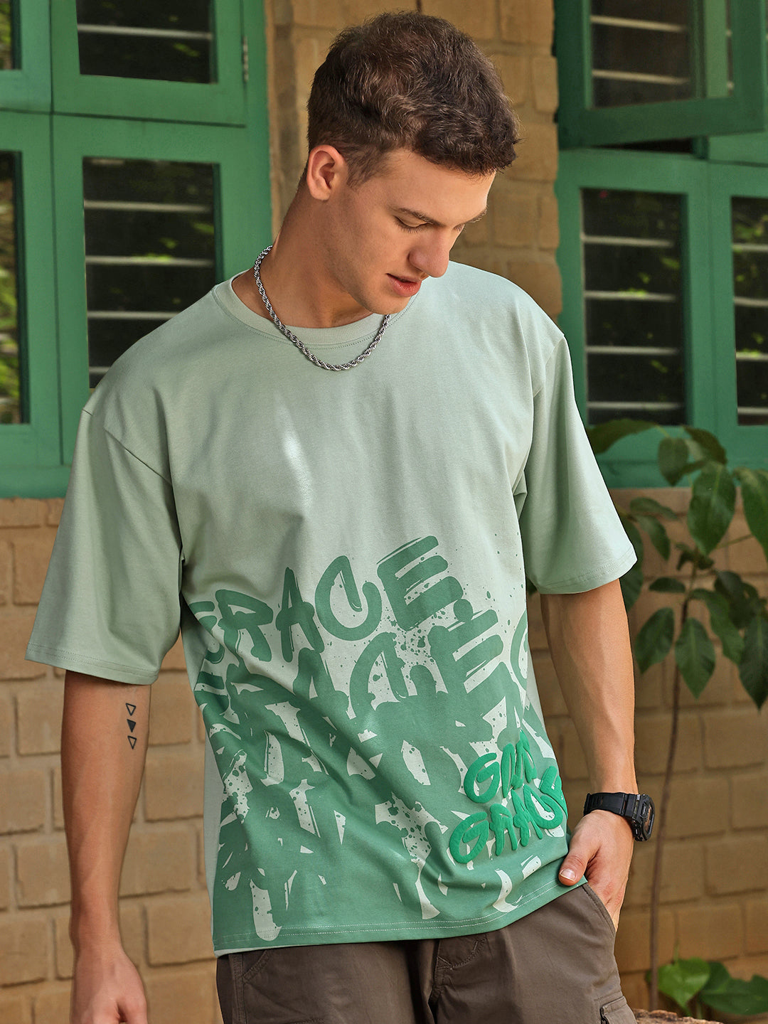 Printed Round Neck Oversize Half Sleeve T-Shirt