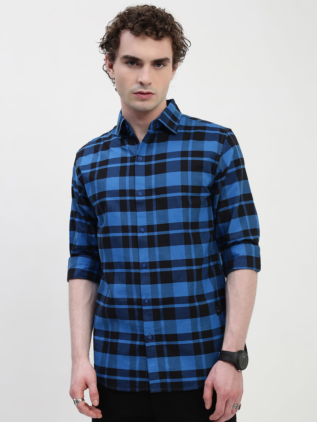 Oxford Checks Full Sleeve Slim Fit Shirt Without Pocket