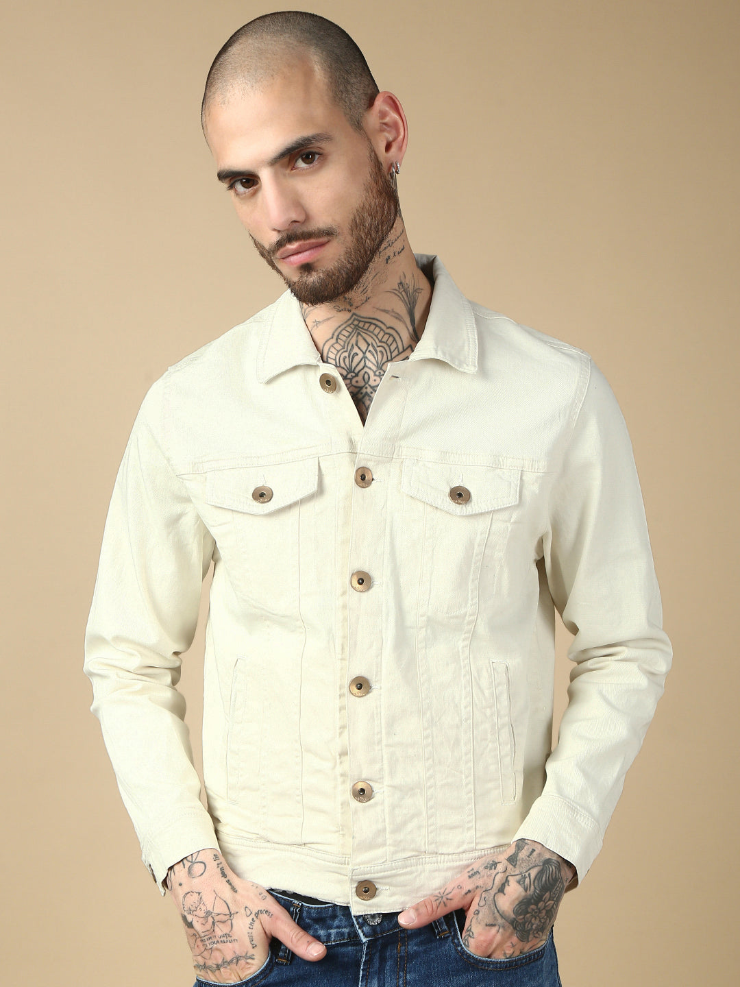 Beige Over Dyeing Slim Fit Jacket