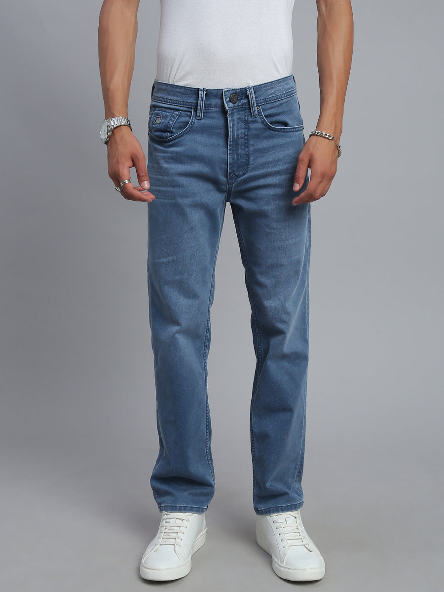 Ice Blue Regular Straight Fit Stretchable Jeans