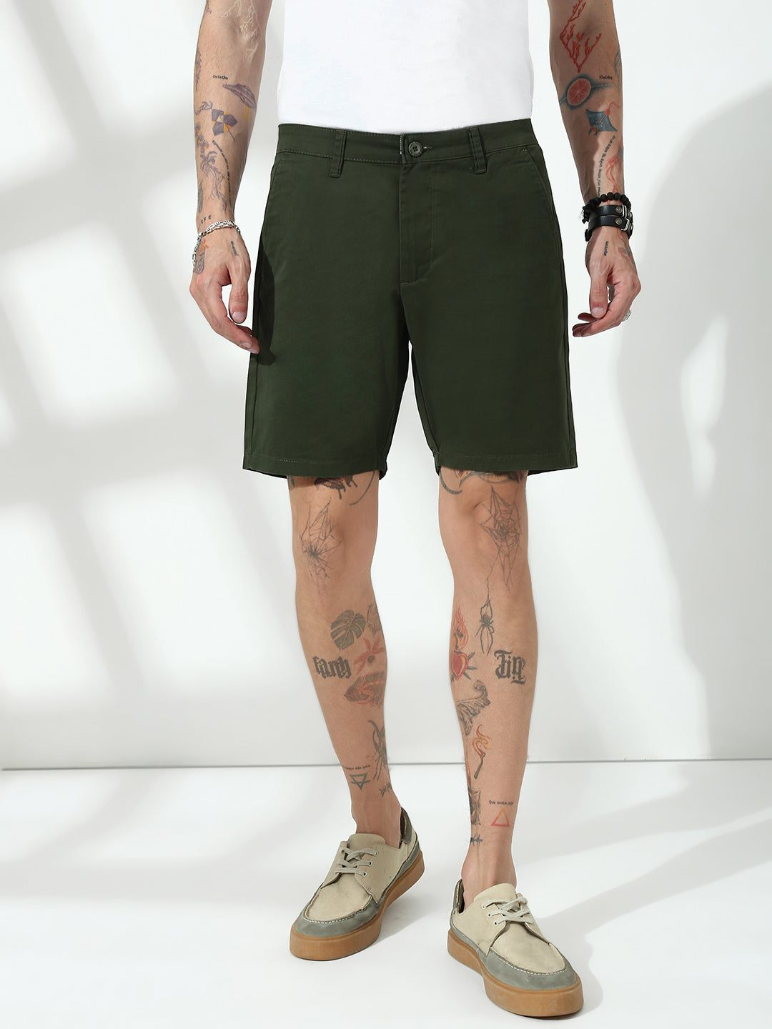 Olive Relax Fit Chinos Shorts