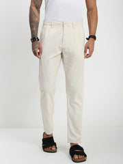 Cream Relax Fit Cross Pocket Cotton Linen  Pants