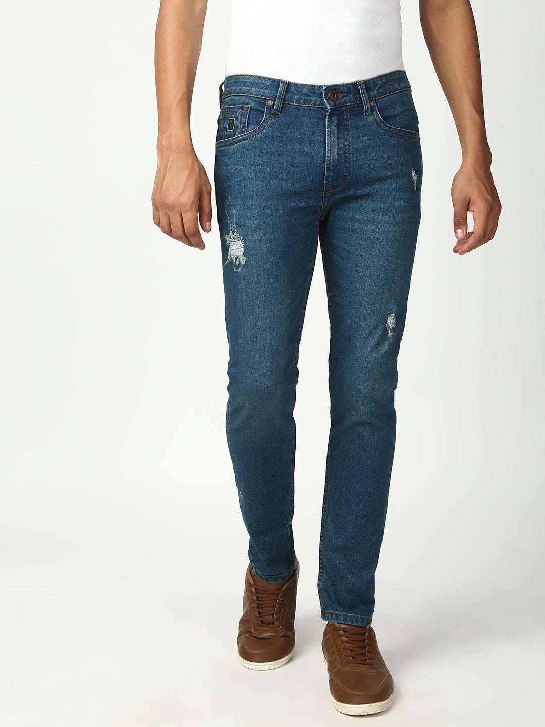 Vintage Blue Ripped Slim Fit Stretchable Jeans