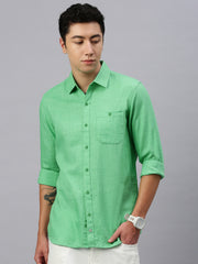 Green Cotton Plain Shirt With Pocket