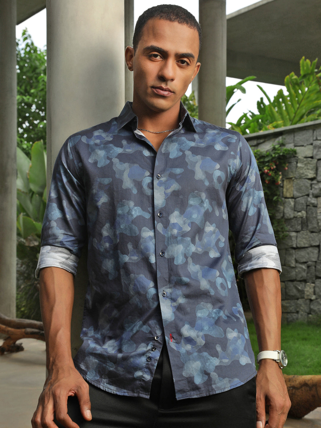 Printed Satin Giza Cotton Shirt Without Pocket
