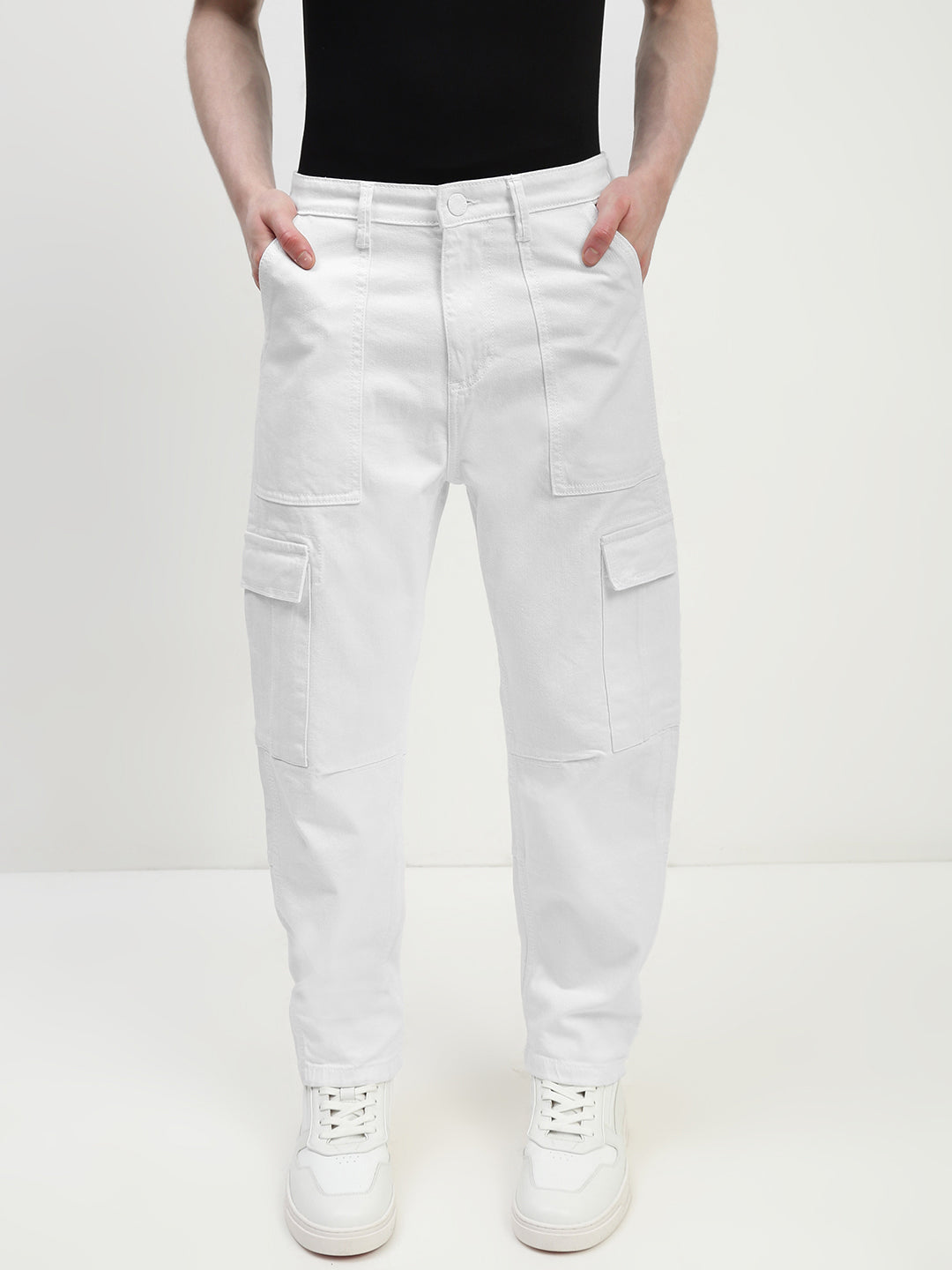 White Front Patch Pocket Loos Fit Cargo Paint
