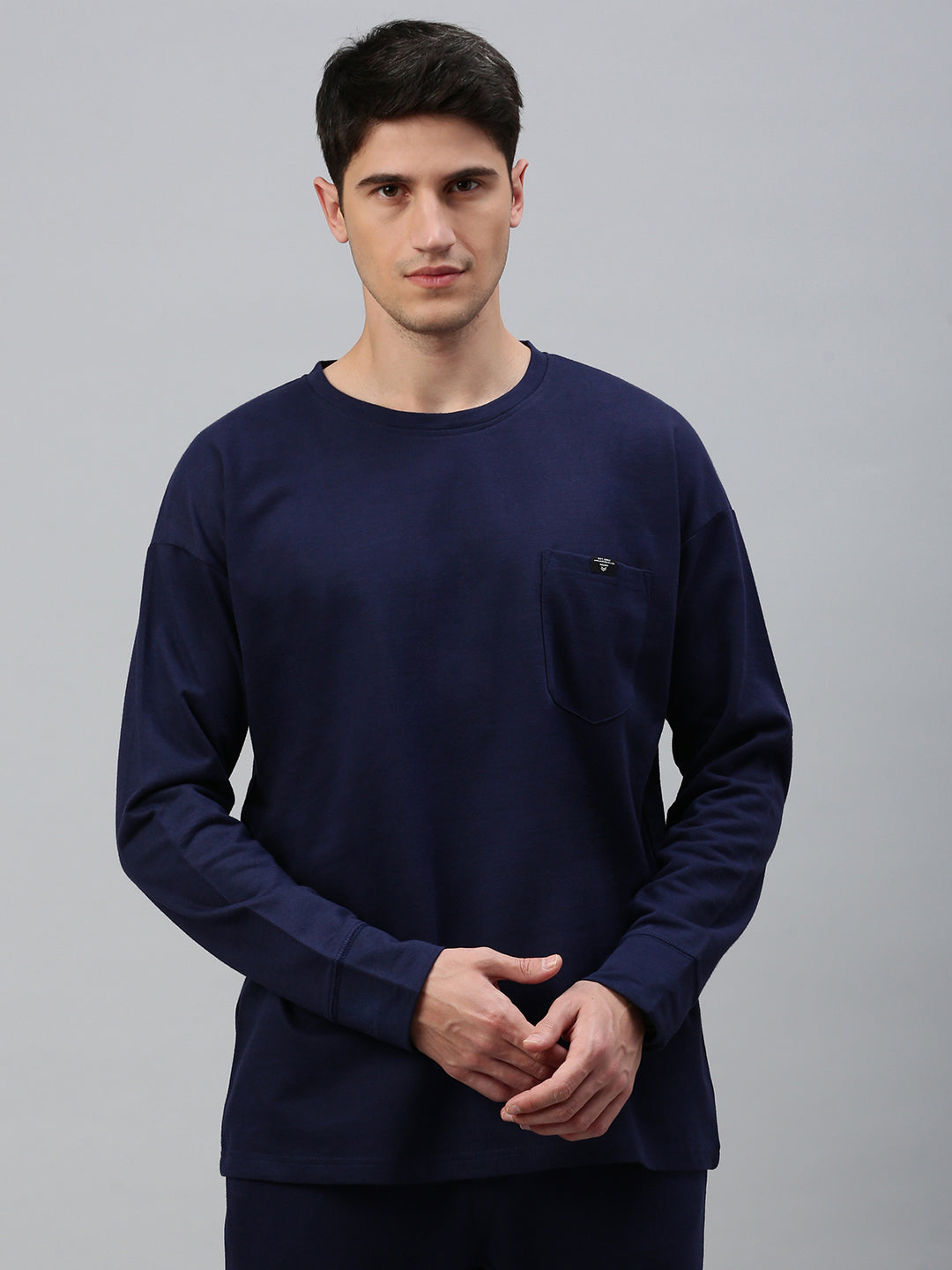 Navy Blue Cotton Sweat Shirt With Pocket