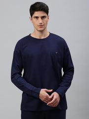 Navy Blue Cotton Sweat Shirt With Pocket
