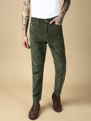 Dark Olive Green Corduray Baggt Fit Stretchable Jeans