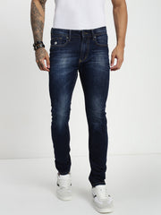 Dark Blue  Poly Stretch Trapped Fit Jeans