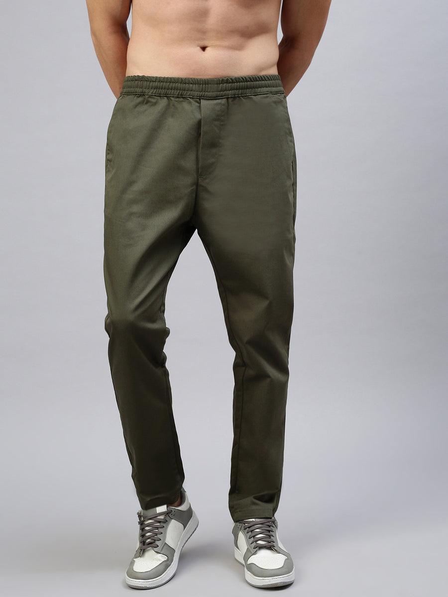 Oil Green Slim Fit Men’s Cotton Pants