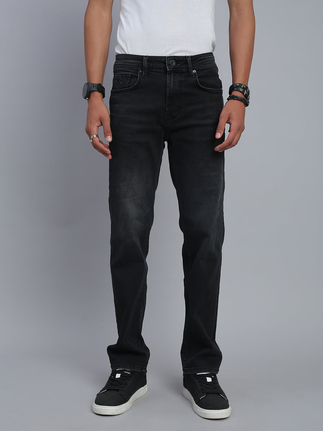 Black Vintage Regular Straight Fit Stretchable Jeans