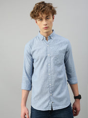Sky Blue Oxford Stripe Shirt With Patch Pocket