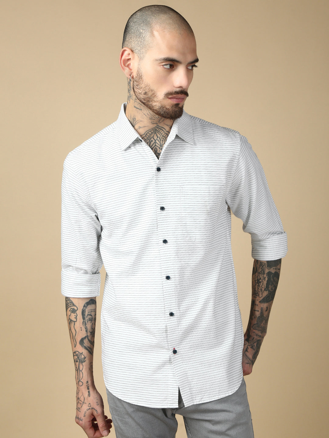 Stripe Full Sleeve Slim Shirt With Pocket