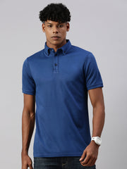 Royal Blue Down Button Polo Collar T-Shirt