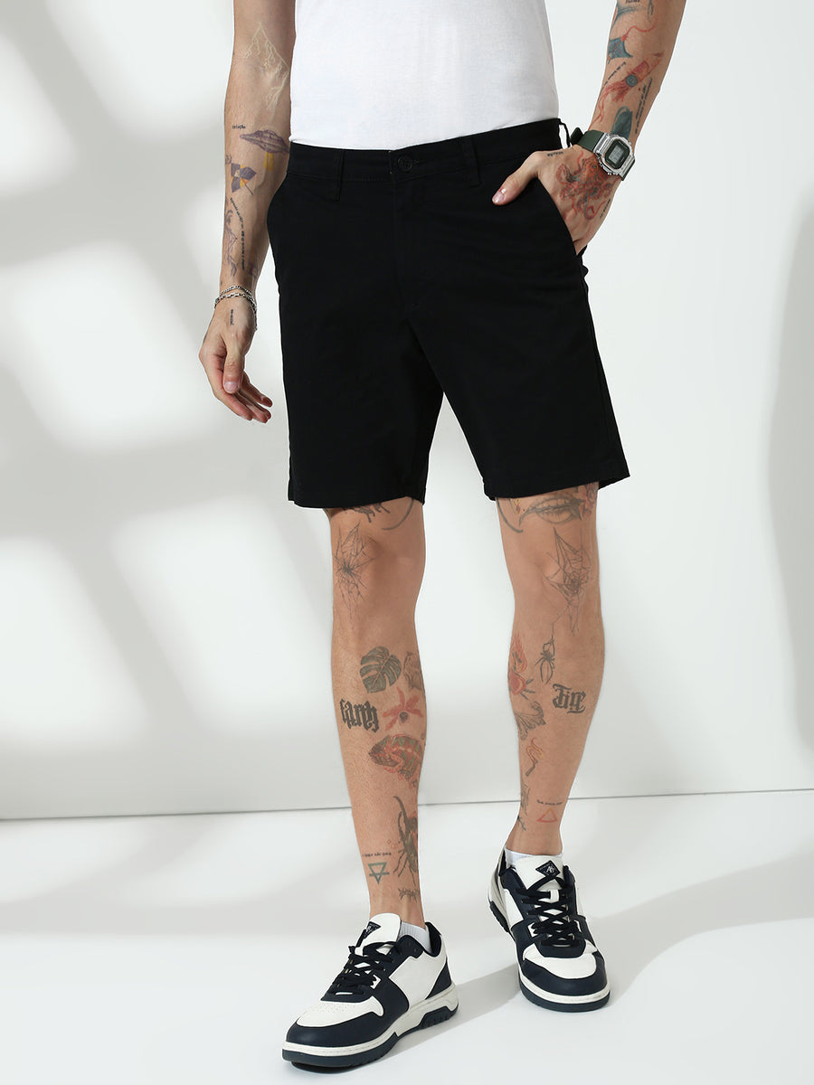 Black Relax Fit Chinos Shorts