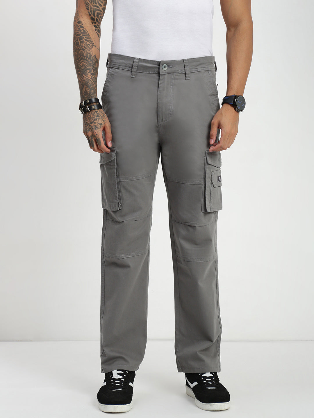Grey 7 Pocket Regular Fit Cargo Paint