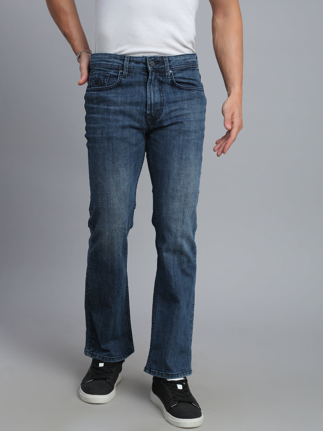 Smoke Indigo Blue Boot Cut Fit Stretchable Jeans