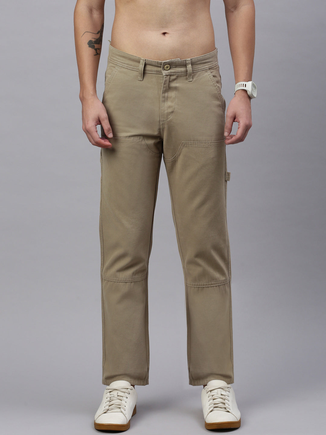 Light Khaki Straight Fit Cross Pocket Men’s Cotton Pants