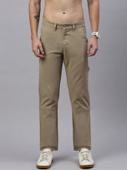 Light Khaki Straight Fit Cross Pocket Men’s Cotton Pants