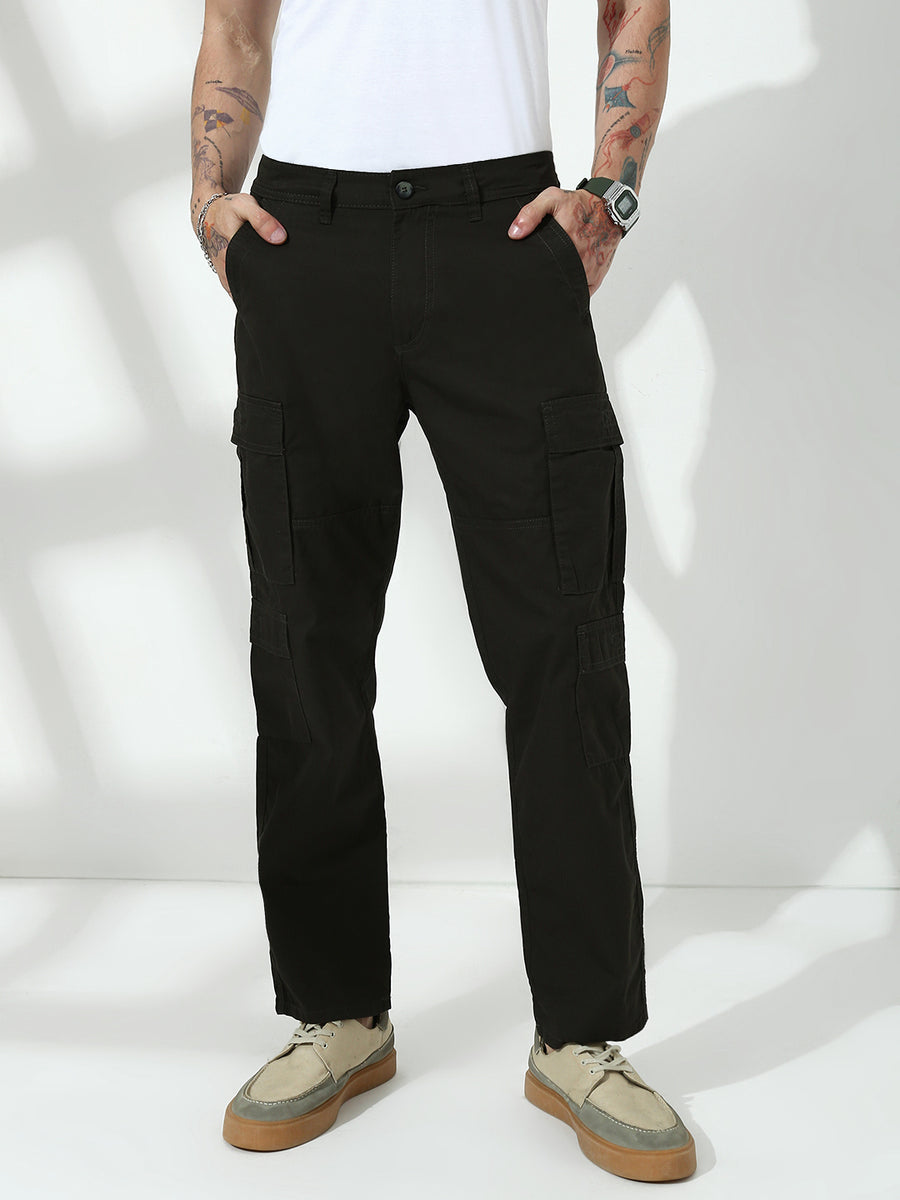 Olive Green 9 Pocket Regular Fit Cargo Paint