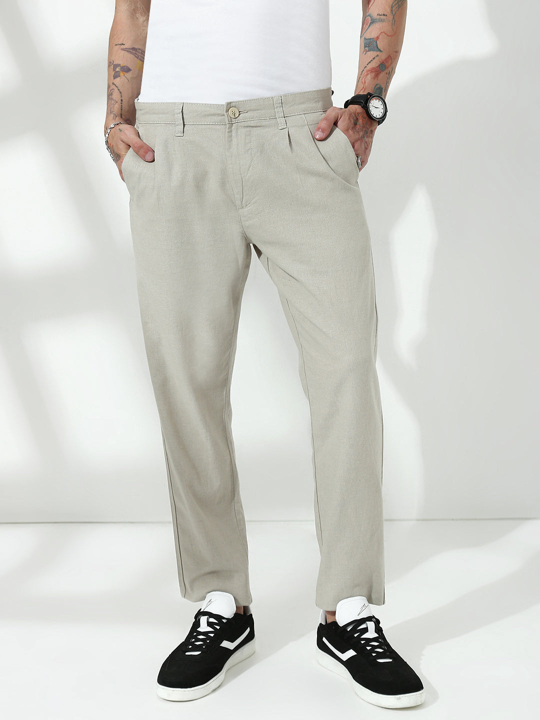 Light Belge Relax Fit Cross Pocket  Linen Pant