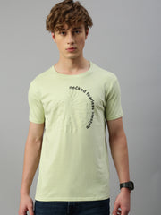 Pista Green Printed Round Neck T-Shirt