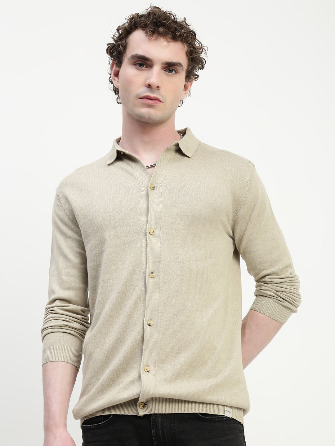 Sand Knit Cardigan Full Sleeve Relax Slim Fit Shirt Without Pocket