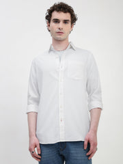 Seersucker White Full Sleeve Relsx Fit Shirt With Pocket