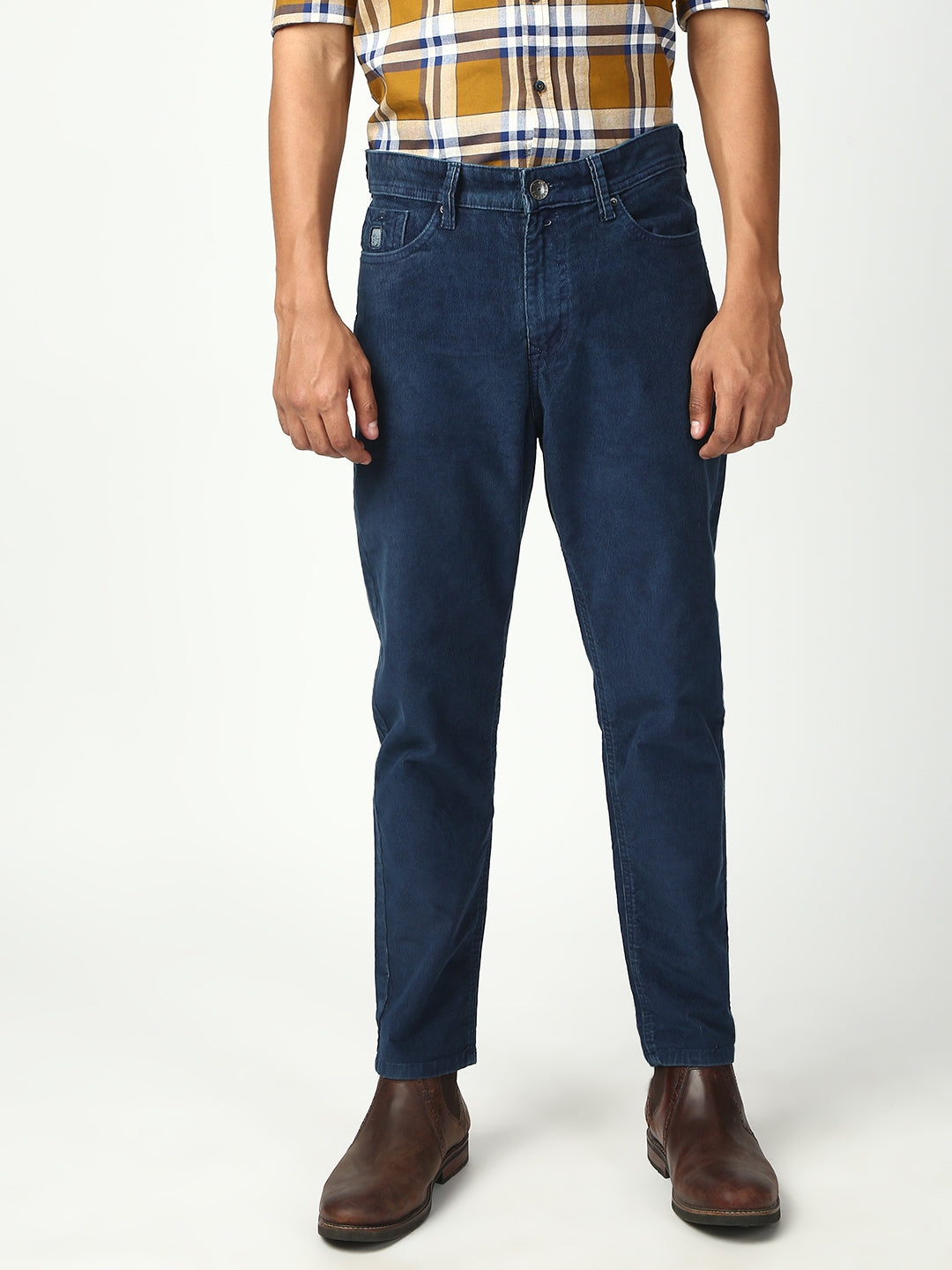 Prussian Blue Corduray Baggt Fit Stretchable Jeans