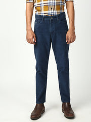 Prussian Blue Corduray Baggt Fit Stretchable Jeans