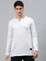 White Henley Neck Full Sleeve t-shirt
