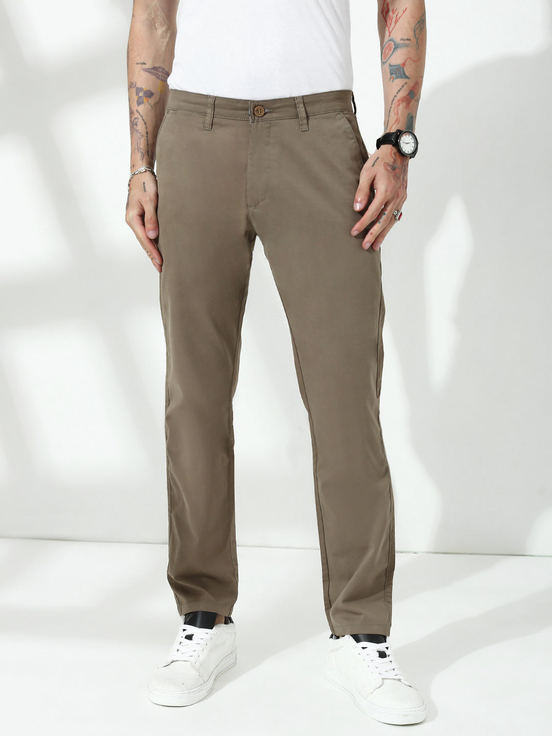 Khakhi Comfort Slim Fit Cross Pocket Chinos Pants