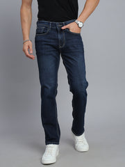 Dark Blue Regular Straight Fit Stretchable Jeans