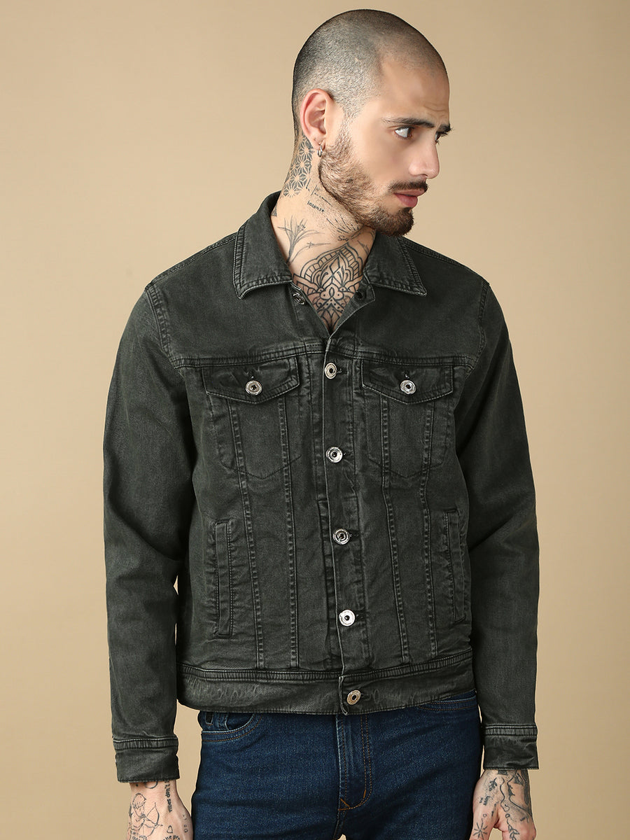 Olive Green Over Dyeing Slim Fit Jacket