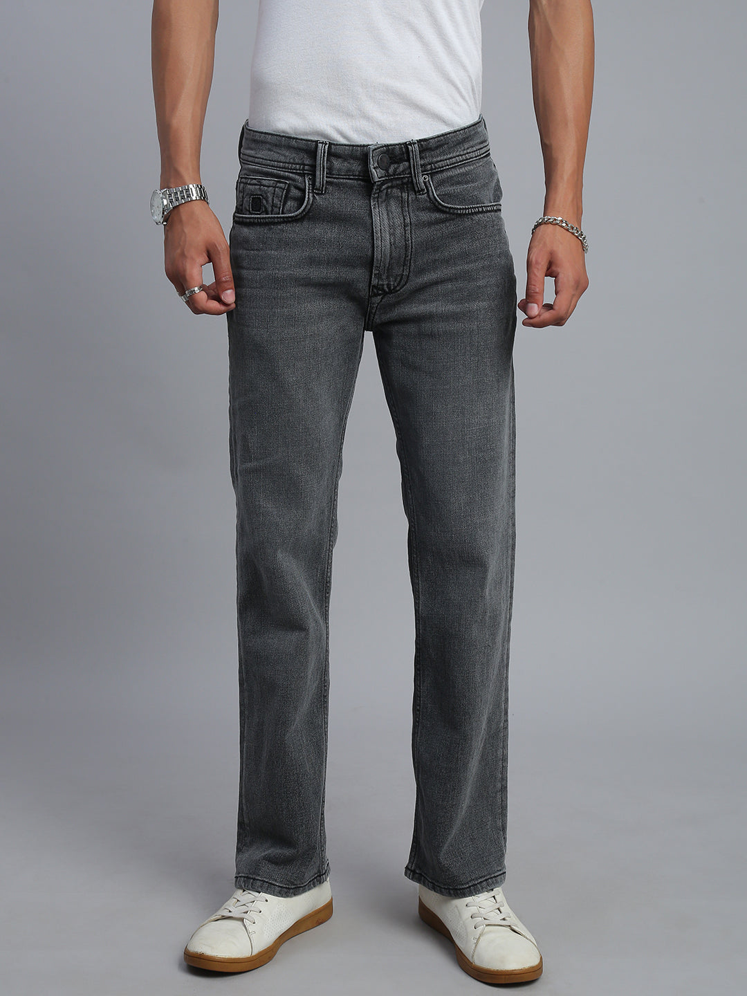 Grey Boot Cut Fit Stretchable Jeans