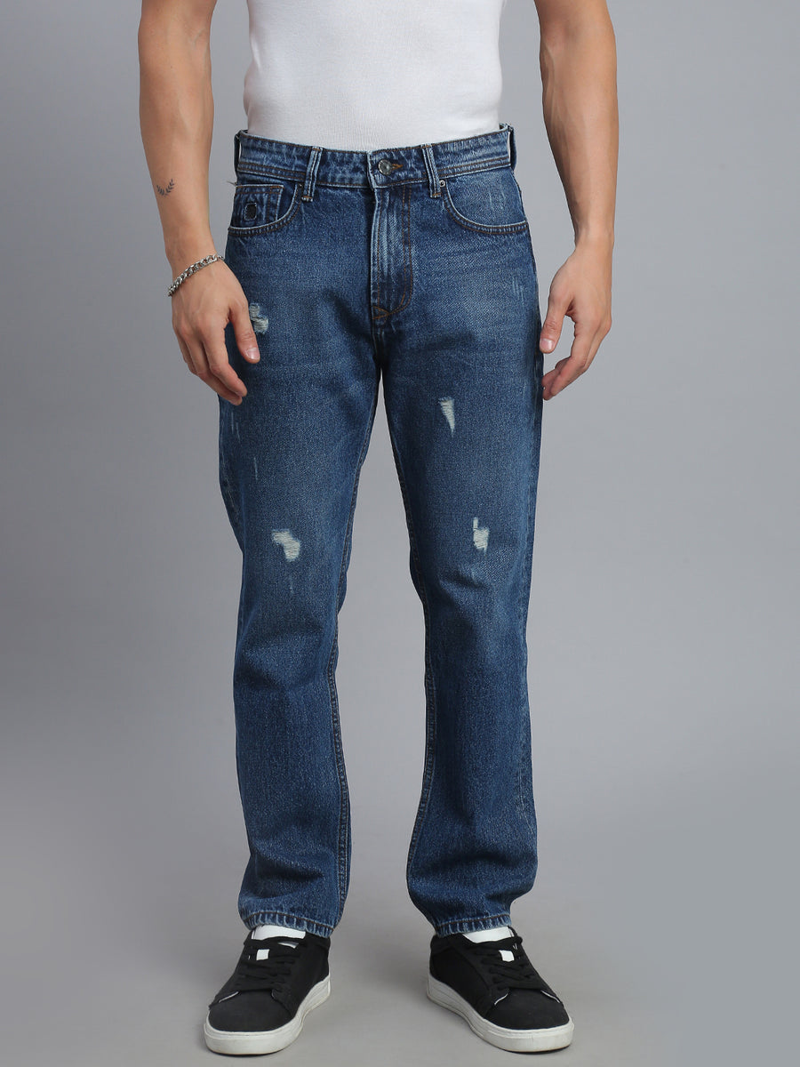 Blue Ripped Comfort Fit Jeans