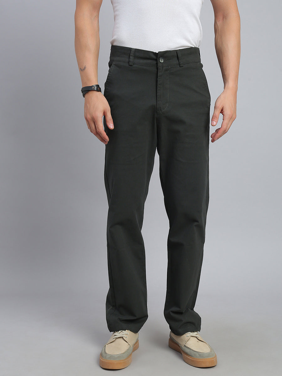 Olive Green Straight Fit Chinos Paint