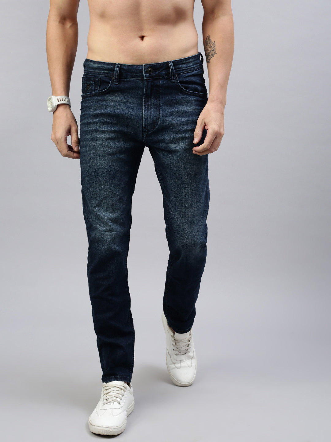 Vintage Yellow Blue Straight Stretchable Jeans